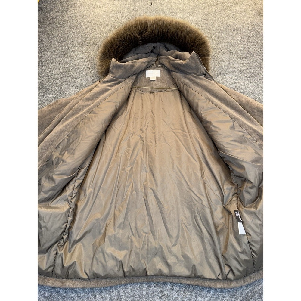 Worthington Brown Faux Suede Coat Women's Size Medium Fur Hood Parka - Picture 7 of 13